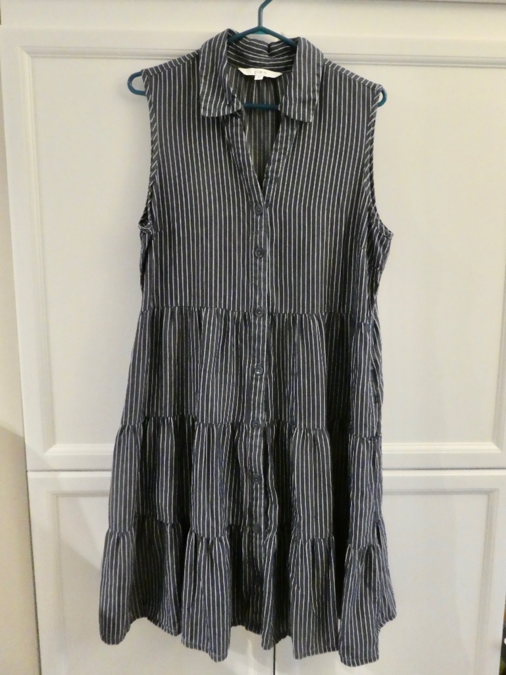 Cleo Navy and White Striped Tiered Dress